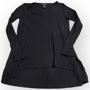EUC White House Black Market Long Sleeve Tunic Top XXS Black Pleated Hem